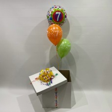 7th Birthday Foil and 2 Printed Latex Balloons in a Box